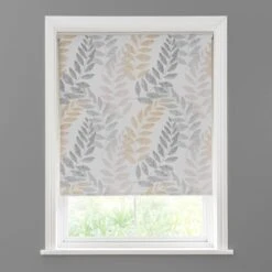 Leah Leaf Ochre Blackout Roller Blind -DUNELM Furniture Shop 30634075 alt02