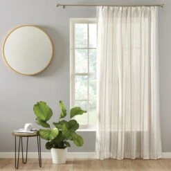 Boucle Stripe Tape Top Single Voile Panel -DUNELM Furniture Shop 30672857 alt01