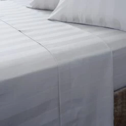 Hotel Cotton 230 Thread Count White Stripe Flat Sheet -DUNELM Furniture Shop 30691242