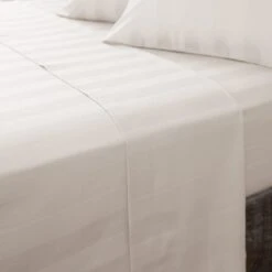 Hotel Cotton 230 Thread Count White Stripe Flat Sheet -DUNELM Furniture Shop 30691261