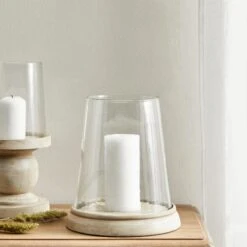 Churchgate Wood Glass Hurricane Candle Holder