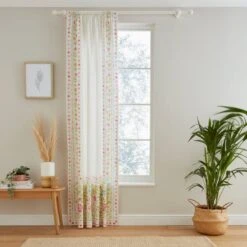 Cotton Bordered Tile Print Slot Top Voile Panel -DUNELM Furniture Shop 30760163 alt01