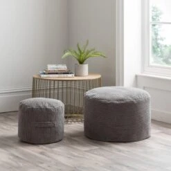 Jenson Charcoal Waffle Pouffe -DUNELM Furniture Shop 30766413 alt05