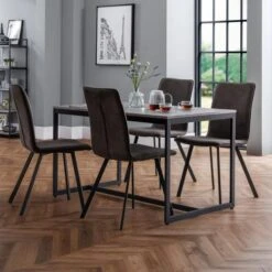 Staten 4 Seater Rectangular Dining Table With 4 Monroe Chairs, Grey