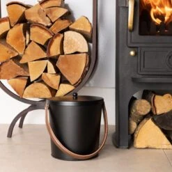 Snug - Fireside Black Iron Ash Bucket With Leather Handles