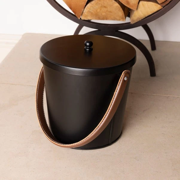 Snug - Fireside Black Iron Ash Bucket With Leather Handles 5 Snug - Fireside Black Iron Ash Bucket With Leather Handles - Image 3