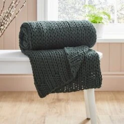 Chunky Knit Recycled Throw 130cm X 170cm -DUNELM Furniture Shop 30826699