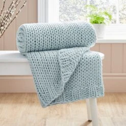 Chunky Knit Recycled Throw 130cm X 170cm -DUNELM Furniture Shop 30826700