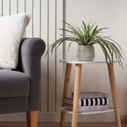 Artificial Set Of 2 Spider And Eucalyptus Plants In Ribbed Ceramic Plant Pots -DUNELM Furniture Shop 30861034 alt01