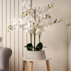 Artificial White Orchid In Grey Terrazzo Plant Pot -DUNELM Furniture Shop 30861403 alt03