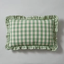 Frilled Gingham Cushion Green -DUNELM Furniture Shop 30864076 alt01