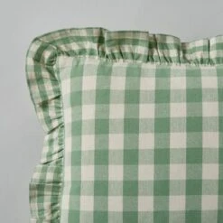 Frilled Gingham Cushion Green -DUNELM Furniture Shop 30864076 alt02