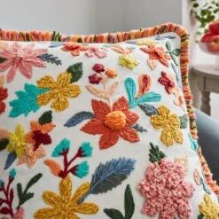 Embroidered Floral Chenille Square Cushion -DUNELM Furniture Shop 30864456 alt01