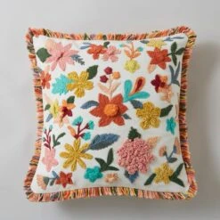 Embroidered Floral Chenille Square Cushion -DUNELM Furniture Shop 30864456 alt03