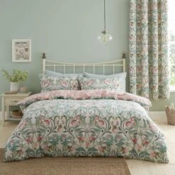 Catherine Lansfield Clarence Floral Reversible Natural Duvet Cover & Pillowcase Set -DUNELM Furniture Shop 30867190
