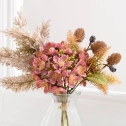 Artificial Dried Pink Hydrangea And Pampas Bouquet In Glass Vase -DUNELM Furniture Shop 30869208 alt01