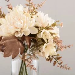 Artificial Dried Dahlia And Foliage Bouquet In Glass Vase -DUNELM Furniture Shop 30869209 alt01