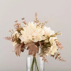 Artificial Dried Dahlia And Foliage Bouquet In Glass Vase -DUNELM Furniture Shop 30869209 alt02