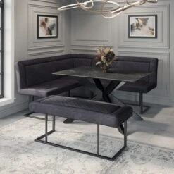 Indus Valley Athena 6 Seater Dining Table Corner Bench Set -DUNELM Furniture Shop 30877798