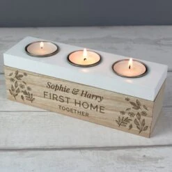 Personalised Floral Triple Tealight Box -DUNELM Furniture Shop 30878227 alt02