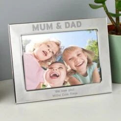 Personalised Silver Mum And Dad Portrait Photo Frame