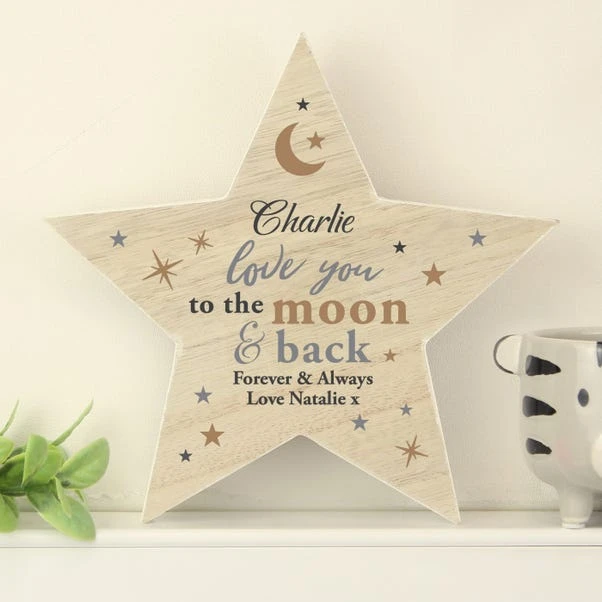 Personalised Love You To The Moon And Back Wooden Star Ornament 6 Personalised Love You To The Moon And Back Wooden Star Ornament - Image 4