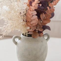 Artificial Purple Eucalyptus & Pampas Bouquet In Washed Grey Cement Handle Vase -DUNELM Furniture Shop 30895004 alt01