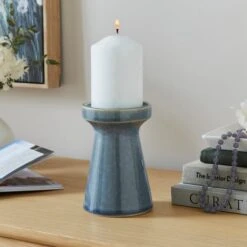 Reactive Glaze Ceramic Pillar Candle Holder -DUNELM Furniture Shop 30896017