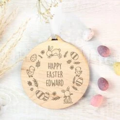 Personalised Happy Easter Wooden Decoration -DUNELM Furniture Shop 30900011 alt02