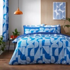Elements Ezra Blue Cotton Duvet Cover And Pillowcase Set -DUNELM Furniture Shop 30902414