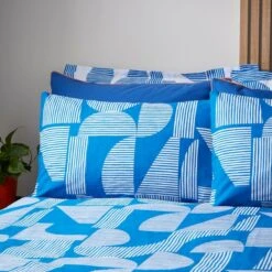 Elements Ezra Blue Cotton Duvet Cover And Pillowcase Set -DUNELM Furniture Shop 30902414 alt01