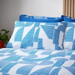 Elements Ezra Blue Cotton Duvet Cover And Pillowcase Set -DUNELM Furniture Shop 30902414 alt03