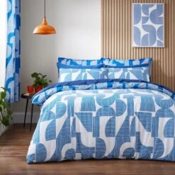 Elements Ezra Blue Cotton Duvet Cover And Pillowcase Set -DUNELM Furniture Shop 30902471 alt02