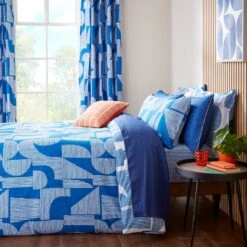 Elements Ezra Blue Cotton Duvet Cover And Pillowcase Set -DUNELM Furniture Shop 30902471 alt06