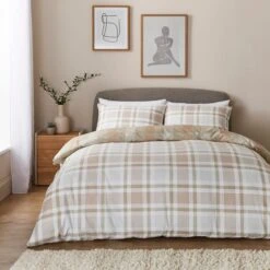 Grey Natural Check Brushed Cotton Fitted Sheet -DUNELM Furniture Shop 30907905 alt01