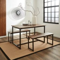 Ronan 4 Seater Wave Edge Dining Table And Bench Set -DUNELM Furniture Shop 30908067 alt01