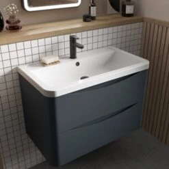 Lunar Wall Mounted 2 Drawer Vanity Unit With Polymarble Basin -DUNELM Furniture Shop 30910257 alt04
