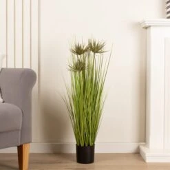 Artificial Papyrus Plant In Black Plastic Plant Pot