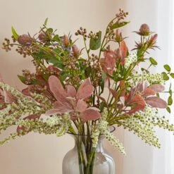Artificial Floral Bouquet In Curved Glass Vase -DUNELM Furniture Shop 30913775 alt01