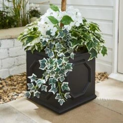 Artificial White Bay Tree With Floral Base In Square Black Plastic Plant Pot -DUNELM Furniture Shop 30926381 alt02
