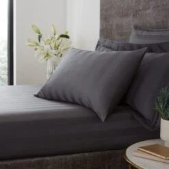 Hotel Cotton 230 Thread Count Stripe Fitted Sheet -DUNELM Furniture Shop 30927085