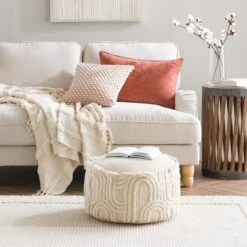 Curves Tufted Natural Pouffe -DUNELM Furniture Shop 30928137 alt03