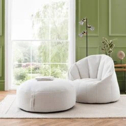 XL Adella Sherpa Ivory Footstool -DUNELM Furniture Shop 30929124 alt06