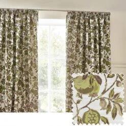 Pomegranate Green Pencil Pleat Curtains -DUNELM Furniture Shop 30935364 alt05