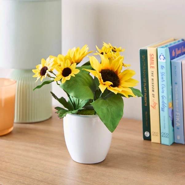 Artificial Yellow Sunflower Arrangement In White Ceramic Plant Pot 3 Artificial Yellow Sunflower Arrangement In White Ceramic Plant Pot