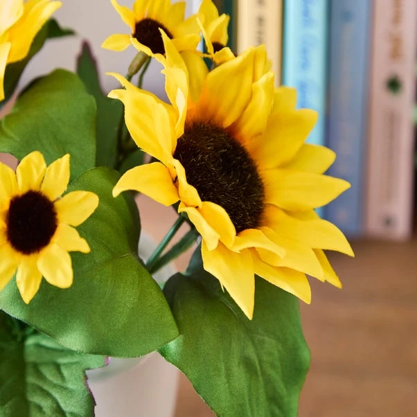 Artificial Yellow Sunflower Arrangement In White Ceramic Plant Pot 4 Artificial Yellow Sunflower Arrangement In White Ceramic Plant Pot - Image 2