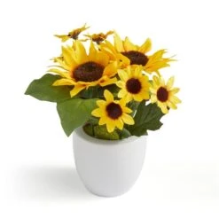Artificial Yellow Sunflower Arrangement In White Ceramic Plant Pot 7 Artificial Yellow Sunflower Arrangement In White Ceramic Plant Pot -DUNELM Furniture Shop 30960667 alt02