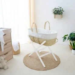 Clair De Lune White Scandi Moses Basket With Folding Stand