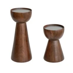 Set Of 2 Harvey Walnut Wooden Candle Holders -DUNELM Furniture Shop 30976802 alt03