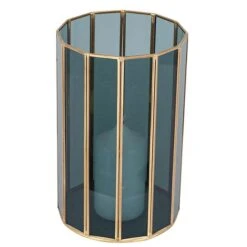 Brass & Smoked Glass Panelled Hurricane Candle Holder -DUNELM Furniture Shop 30983093 alt01